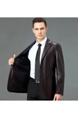NYC GİYİM TEKSTİL Hakiki deri ince kesit blazer klasik ceket - 4