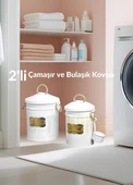 2'li Set Çamaşır Kovası Metal Bulaşık Kovası Ölçekli Deterjan Kutusu Paslanmaz Beyaz Galvaniz - 1