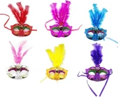 Renkli Tüylü Venedik Parti Maskesi Karışık Renk 12 Adet thumbnail 1