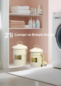 2'li Set Çamaşır Kovası Metal Bulaşık Kovası Ölçekli Deterjan Kutusu Paslanmaz Krem Galvaniz - 1