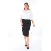 Kadın Yakası Taşlı Cotton Klasik Büyük Beden Ofis Gömlek - 44377 - 2
