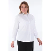 Kadın Yakası Taşlı Cotton Klasik Büyük Beden Ofis Gömlek - 44377 - 4
