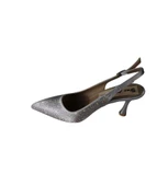 YAZKIŞ Kadın Siyah Gümüş Üzeri Full Taş Önü Sivri Arkası Açık 8cm İnce topuk Ayakkabı thumbnail 8