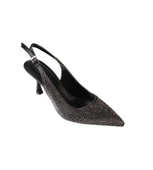 YAZKIŞ Kadın Siyah Gümüş Üzeri Full Taş Önü Sivri Arkası Açık 8cm İnce topuk Ayakkabı thumbnail 1