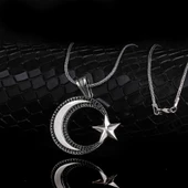 925 AYAR GÜMÜŞ MİKRO TAŞLI AYYILDIZ MODEL MADALYON KOLYE thumbnail 1