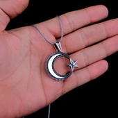 925 AYAR GÜMÜŞ MİKRO TAŞLI AYYILDIZ MODEL MADALYON KOLYE thumbnail 3