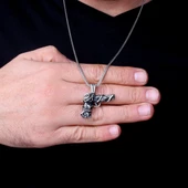 925 Ayar Gümüş Gül Desenli 14'Lü Model Erkek Kolye thumbnail 3