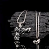 925 Ayar Gümüş Gül Desenli 14'Lü Model Erkek Kolye thumbnail 2