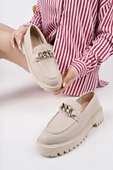 Muggo DAİLY Kalın Taban Tokalı Günlük Casual Makosen Kadın Loafer Ayakkabı - 8