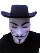Siyah Renkli Delikli Çocuk Boy Vendetta Şapkası ve Vendetta Maskesi - 2