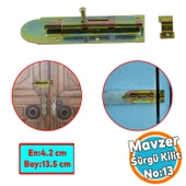 Mavzer Sürgü  Kilit No:14 Kadmiyum 42x135 mm Sürgülü Kapı Pencere Emniyet Kilidi Sürgüsü - 1