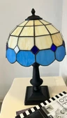 Yüceeller El Yapımı Vitray Retro Barok Abajur Masa Lambası Oturma ve Yatak Odası Mavi Beyaz Siyah - 1