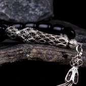 ZİRKON TAŞ İŞLEMELİ GÜMÜŞ PÜSKÜLLÜ ATEŞ KEHRİBAR TESBİH thumbnail 3