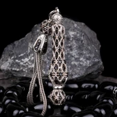 ZİRKON TAŞ İŞLEMELİ GÜMÜŞ PÜSKÜLLÜ ATEŞ KEHRİBAR TESBİH thumbnail 4