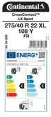 CONTİNENTAL 275/40R22 108Y XL FR CCLX SP DÖRT MEVSİM LASTİĞİ ÜRETİM YILI:2025 - 2