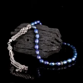 Zirkon Taşlı Gümüş Püsküllü Renk Değiştiren Arpa Kesim His Taşı Tesbih thumbnail 2