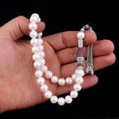 Zirkon Taş Püsküllü 10 mm Doğal İnci Taşı Tesbih - 4