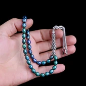 Zirkon Taşlı Gümüş Püsküllü Renk Değiştiren Arpa Kesim His Taşı Tesbih thumbnail 3