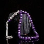 Zirkon Taşlı Gümüş Püsküllü Ametist Taşı Tesbih thumbnail 1