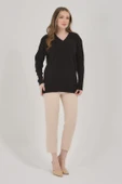 Kadın Siyah Triko Esnek V Yaka Uzun Kollu Kışlık Anne Kazak - 5