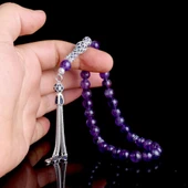 Zirkon Taşlı Gümüş Püsküllü Ametist Taşı Tesbih thumbnail 3