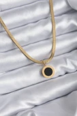 316L Çelik Gold Renk İtalyan Zincir Model İşleme Detay Kadın Kolye - TJ-BKO7867 - 1