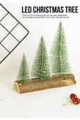 3 Lü Set Nevada Mini Çam Ağaçları Yılbaşı Hediyesi Meşe Kütük Üzerinde Çam Ağaçları 16-12-10  CM - 4