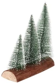 Meşe Kütük Üzerinde Çam Ağaçları 3 Lü Set Nevada Mini Çam Ağaçları Yılbaşı Hediyesi 16-12-10  CM - 3
