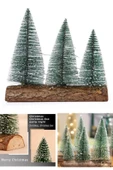 Meşe Kütük Üzerinde Çam Ağaçları 3 Lü Set Nevada Mini Çam Ağaçları Yılbaşı Hediyesi 16-12-10  CM - 2