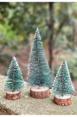 3 Adet Yılbaşı Mini Masa Çam Ağacı 3 Lü Set Nevada Uçlarına Kar Yağmış Karlı Çam Ağacı 8 - 12 - 15CM - 1