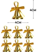 6 LI Kurdeleli Zil Altın Sarısı 4 cm Gold Yılbaşı Çam Ağacı Süsü 6 Adet Mini Çan Süs Çam Ağacı SüsÜ - 2