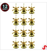 12 Zil Süs Yılbaşı Çam Ağacı Süsü Gold Yılbaşı Çam Ağacı 12 Adet Mini Çan 4CM Altın Sarısı Kurdeleli - 2