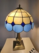 Yüceeller El Yapımı Eskitme Vitray Retro Barok Abajur Masa Lambası Oturma ve Yatak Odası Mavi Beyaz Siyah - 1