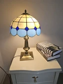 Yüceeller El Yapımı Eskitme Vitray Retro Barok Abajur Masa Lambası Oturma ve Yatak Odası Mavi Beyaz Siyah - 4