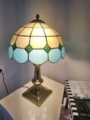 Yüceeller El Yapımı Eskitme Vitray Retro Barok Abajur Masa Lambası Oturma Yatak Odası yeşil beyaz - 4