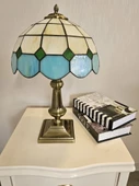 Yüceeller El Yapımı Eskitme Vitray Retro Barok Abajur Masa Lambası Oturma Yatak Odası yeşil beyaz - 1