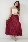 Uzun Kırışık Etek 8034 - Bordo - 3