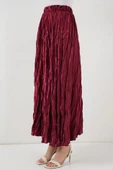 Uzun Kırışık Etek 8034 - Bordo - 2