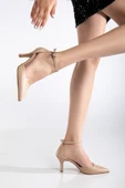 Büyük Numara Kadın Topuklu Ayakkabı Nude Karnı Yarık Model Baretli Cilt thumbnail 2