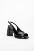 Kadın Abiye Platform Topuklu Ayakkabı Siyah Rugan Yuvarlak Açık Burun thumbnail 4
