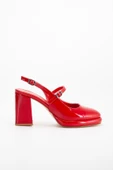 Kadın Abiye Platform Topuklu Ayakkabı Kırmızı Rugan Yuvarlak Burun thumbnail 3