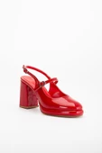 Kadın Abiye Platform Topuklu Ayakkabı Kırmızı Rugan Yuvarlak Burun thumbnail 4