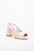 Kadın Abiye Platform Topuklu Ayakkabı Ten Rugan Yuvarlak Açık Burun thumbnail 4