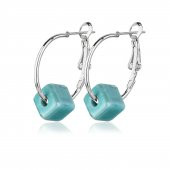 KL-YEŞİL KÜP BONCUK HALKA SİLVER RENK KÜPE - 1