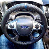DİKİŞLİ DİREKSİYON KILIFI KARBON DERİ NOKTA DERİ MAVİ YÜZÜK MAVİ DİKİŞLİ FORD FOCUS 2014 SONRASI - 1