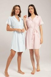 Bone Club 5239 Mavi Çizgili Tunik Hamile Lohusa Geceliği thumbnail 2