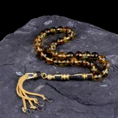 ZİRKON TAŞ ALTIN KAPLAMA GÜMÜŞ PÜSKÜLLÜ DAMLA KEHRİBAR TESBİH thumbnail 5