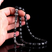 ZİRKON SET GÜMÜŞ PÜSKÜLLÜ NOKTA İŞLEMELİ ATEŞ KEHRİBAR TESBİH thumbnail 4