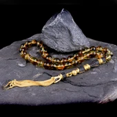 ZİRKON TAŞ ALTIN KAPLAMA GÜMÜŞ PÜSKÜLLÜ DAMLA KEHRİBAR TESBİH thumbnail 4