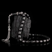 ZİRKON SET GÜMÜŞ PÜSKÜLLÜ NOKTA İŞLEMELİ ATEŞ KEHRİBAR TESBİH thumbnail 1